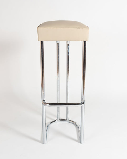 White Leather & Chrome Barstool, 1970s