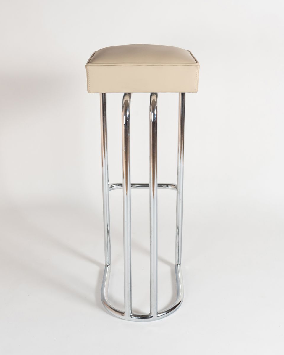 White Leather & Chrome Barstool, 1970s