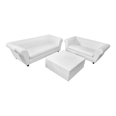 White Leather Living Room Set, 1990s, Set of 3-BEW-1765073