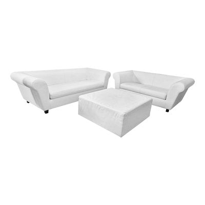 White Leather Living Room Set, 1990s, Set of 3-BEW-1765073