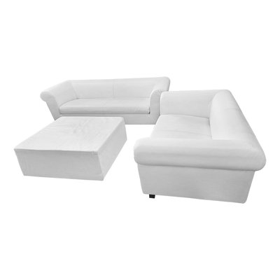 White Leather Living Room Set, 1990s, Set of 3-BEW-1765073