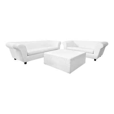 White Leather Living Room Set, 1990s, Set of 3-BEW-1765073