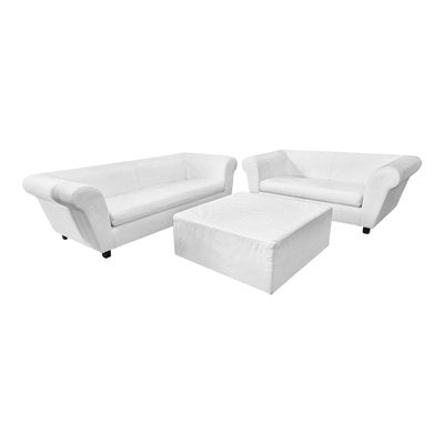 White Leather Living Room Set, 1990s, Set of 3-BEW-1765073