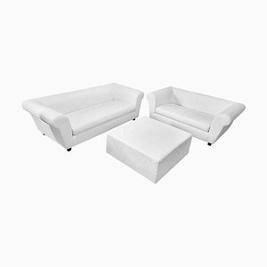 White Leather Living Room Set, 1990s, Set of 3-BEW-1765073