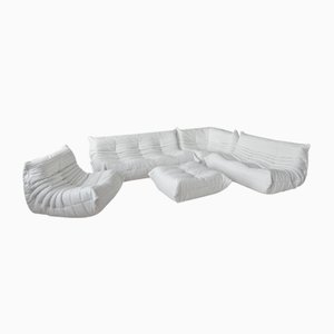 White Leather Togo Living Room by Michel Ducaroy for Ligne Roset, Set of 5-IXA-1145139