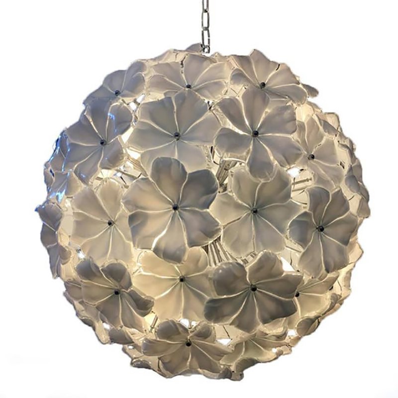 White Lotus Murano Glass Sputnik Chandelier by Simoeng