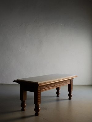 White Marble and Carved Oak Coffee Table, France, 1970s-UAO-1819506