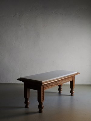 White Marble and Carved Oak Coffee Table, France, 1970s-UAO-1819506