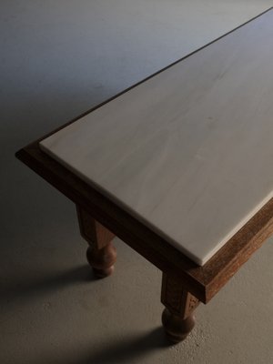 White Marble and Carved Oak Coffee Table, France, 1970s-UAO-1819506