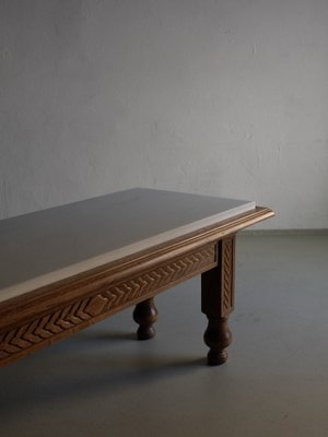 White Marble and Carved Oak Coffee Table, France, 1970s-UAO-1819506