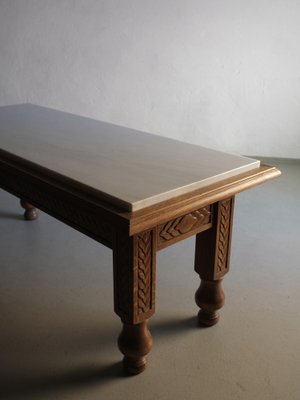 White Marble and Carved Oak Coffee Table, France, 1970s-UAO-1819506