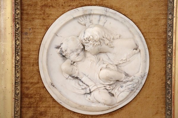 White Marble Bas-Relief Sculptures with Frames, 19th Century, Set of 2-DCO-2032345