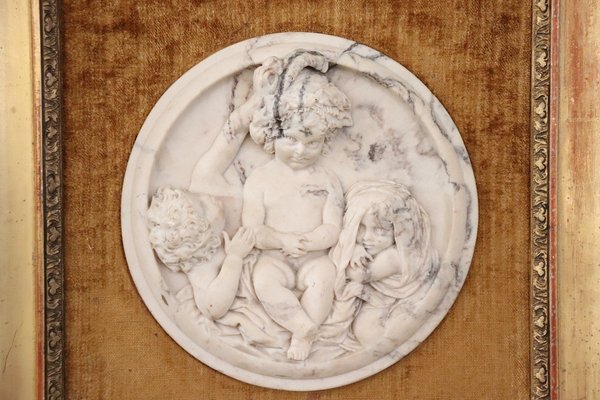 White Marble Bas-Relief Sculptures with Frames, 19th Century, Set of 2-DCO-2032345