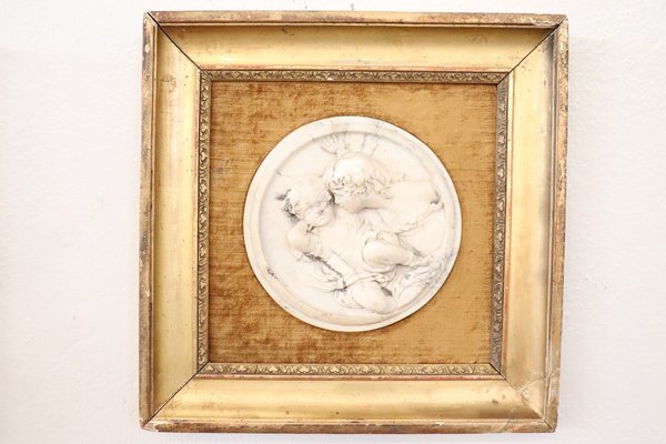 White Marble Bas-Relief Sculptures with Frames, 19th Century, Set of 2-DCO-2032345