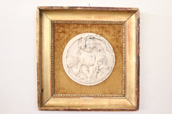 White Marble Bas-Relief Sculptures with Frames, 19th Century, Set of 2-DCO-2032345