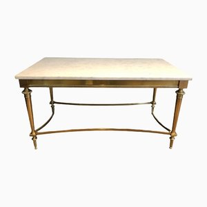 White Marble Brass Coffee Table-BA-1365387