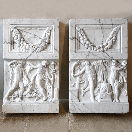 White Marble Relief Frieze Panels, 1920s, Set of 2