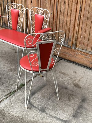 White Metal & Red Leatherette Garden Set, 1968, Set of 4-OXJ-1398447