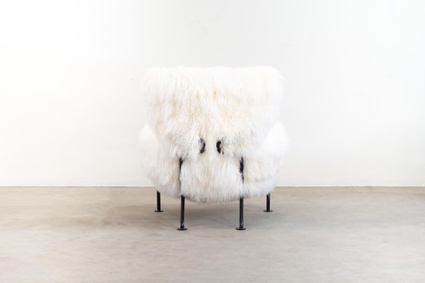 White Mongolian Wool Pl19 Armchair by Franco Albini for Poggi, Italy, 1950s-IVC-1425999