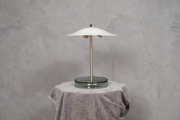 White Murano Glass and Steel Table Lamp, 1980s-UH-1299771