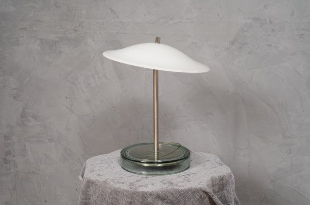 White Murano Glass and Steel Table Lamp, 1980s-UH-1299771