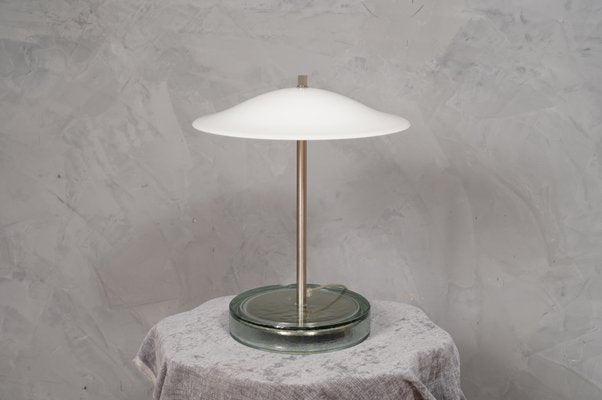 White Murano Glass and Steel Table Lamp, 1980s-UH-1299771