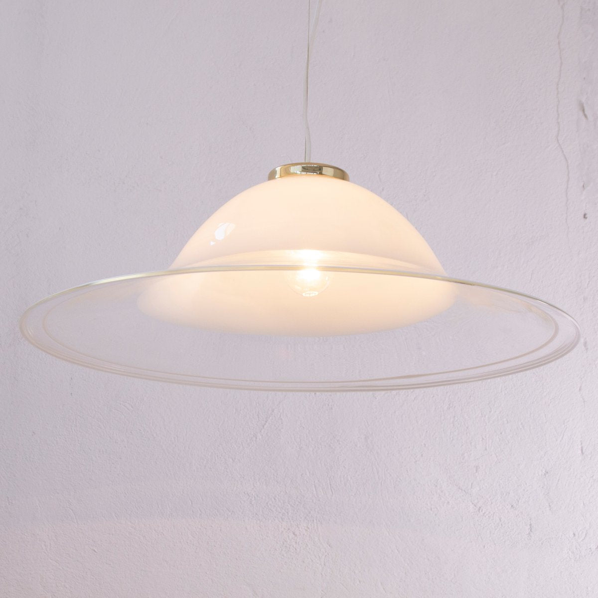 White Murano Glass Ceiling Lamp with Hot Applications