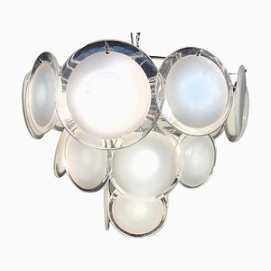 White Murano Glass Disc Chandelier attributed to Vistosi, 1970s-OVO-1805008