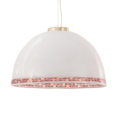 White Murano Glass Milk with Blue Red Murrine Suspension Lamp, 1980s-MPO-1319331