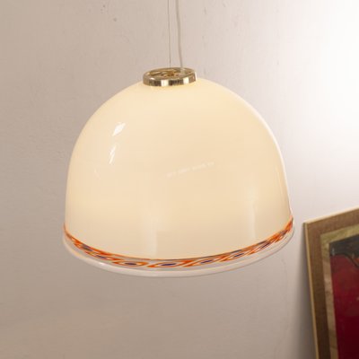 White Murano Glass Milk with Blue Red Murrine Suspension Lamp, 1980s-MPO-1319322