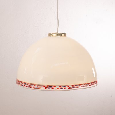 White Murano Glass Milk with Blue Red Murrine Suspension Lamp, 1980s-MPO-1319331