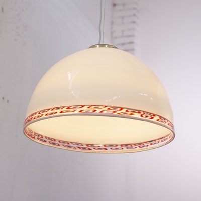 White Murano Glass Milk with Blue Red Murrine Suspension Lamp, 1980s-MPO-1319331