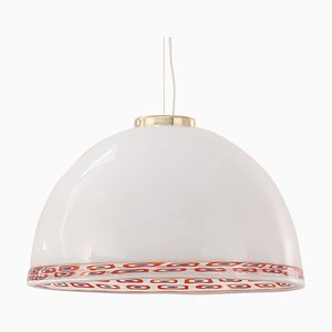 White Murano Glass Milk with Blue Red Murrine Suspension Lamp, 1980s-MPO-1319331