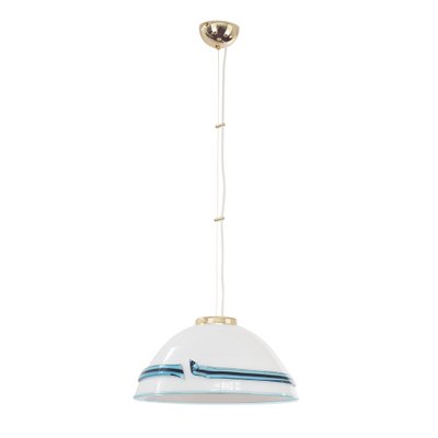 White Murano Glass Suspension Lamp with Turquoise and Black Hot Applications, 1980s-MPO-1319318