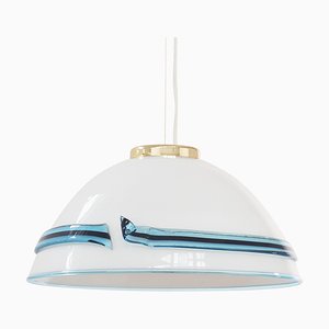 White Murano Glass Suspension Lamp with Turquoise and Black Hot Applications, 1980s-MPO-1319318