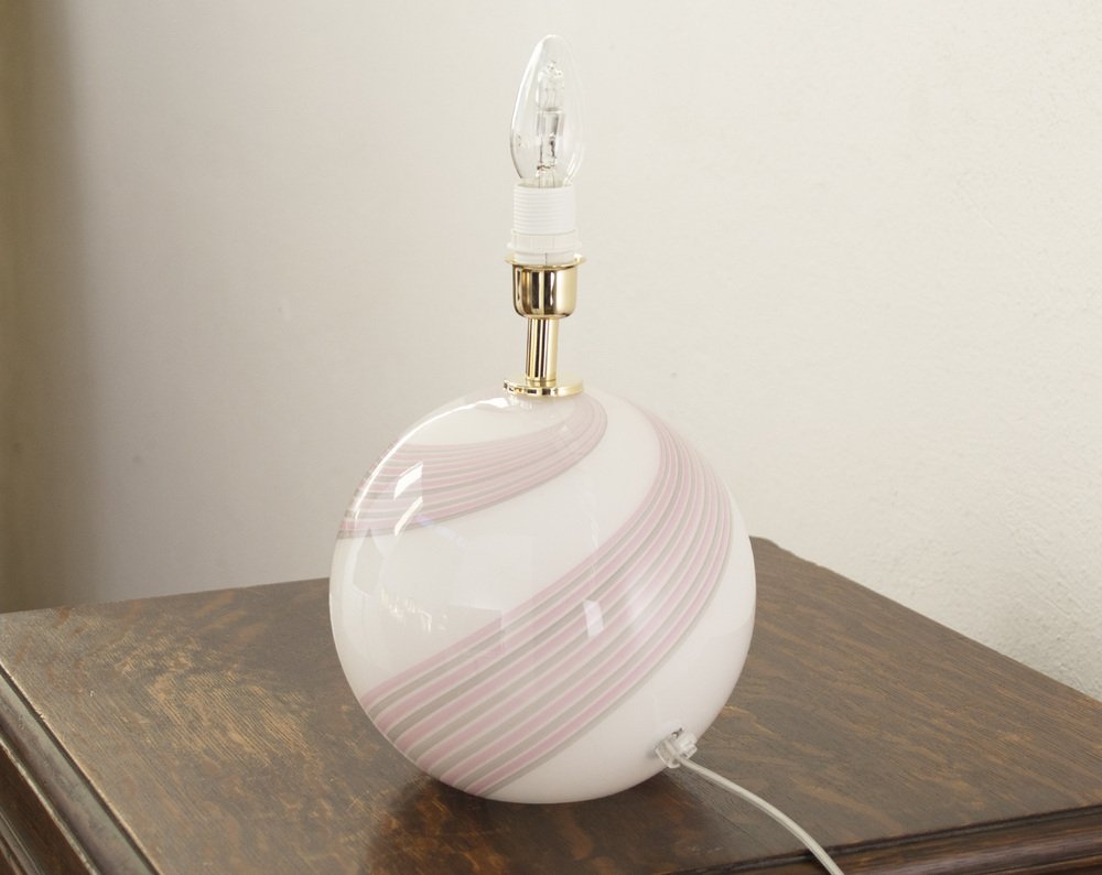 White Murano Glass Table Lamp with Pink and Gray, 1980s