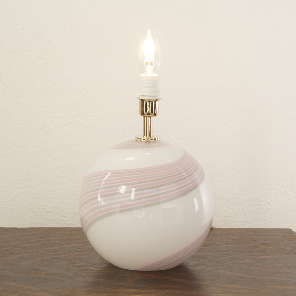 White Murano Glass Table Lamp with Pink and Gray, 1980s