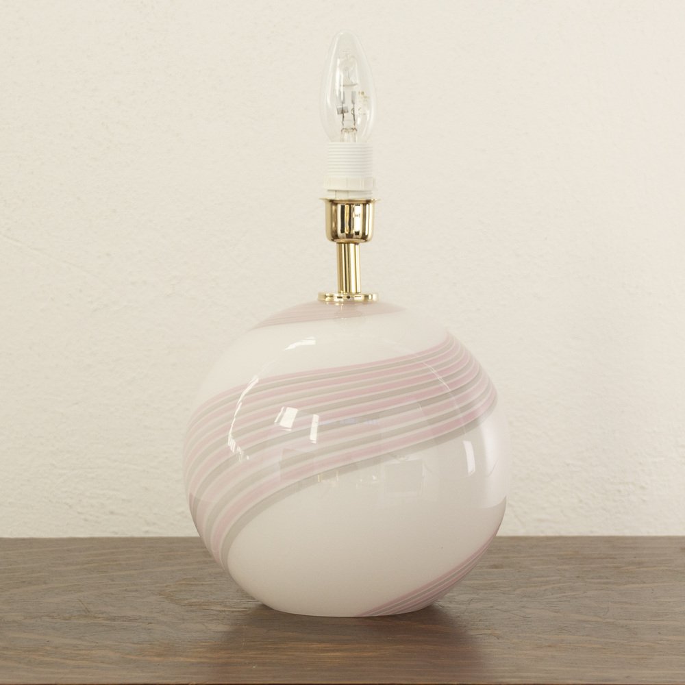 White Murano Glass Table Lamp with Pink and Gray, 1980s