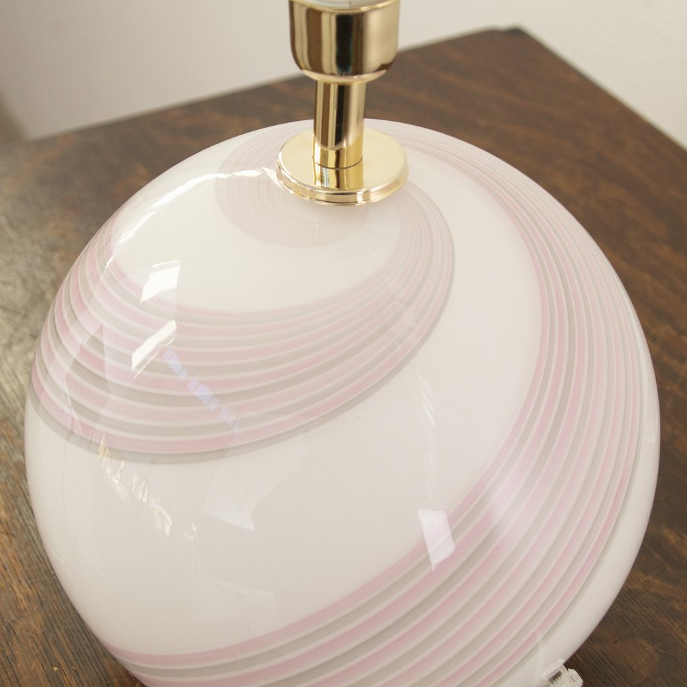 White Murano Glass Table Lamp with Pink and Gray, 1980s