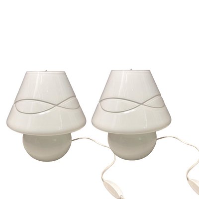 White Murano Glass Table Lamps, 1980s, Set of 2-JJC-1417448