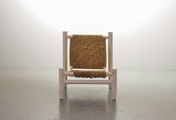 White Oak Low Seat Lounge Chair in Sisal Rope with Footstool in the Style of Charlotte Perriand, 1960s-IXC-994905