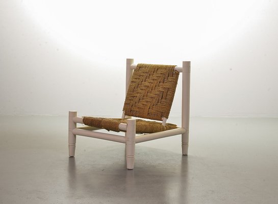 White Oak Low Seat Lounge Chair in Sisal Rope with Footstool in the Style of Charlotte Perriand, 1960s-IXC-994905