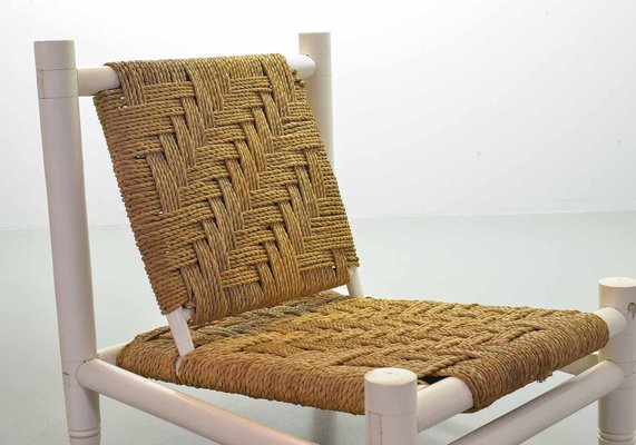 White Oak Low Seat Lounge Chair in Sisal Rope with Footstool in the Style of Charlotte Perriand, 1960s-IXC-994905