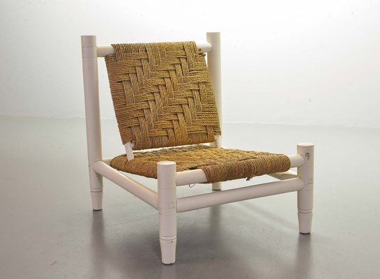 White Oak Low Seat Lounge Chair in Sisal Rope with Footstool in the Style of Charlotte Perriand, 1960s-IXC-994905