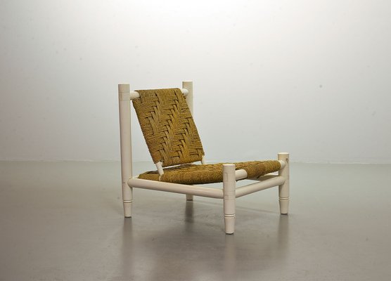 White Oak Low Seat Lounge Chair in Sisal Rope with Footstool in the Style of Charlotte Perriand, 1960s-IXC-994905