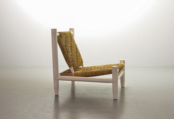 White Oak Low Seat Lounge Chair in Sisal Rope with Footstool in the Style of Charlotte Perriand, 1960s-IXC-994905