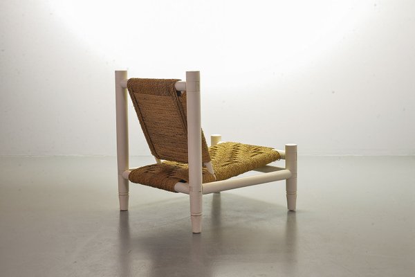 White Oak Low Seat Lounge Chair in Sisal Rope with Footstool in the Style of Charlotte Perriand, 1960s-IXC-994905