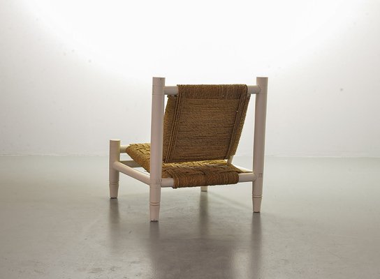 White Oak Low Seat Lounge Chair in Sisal Rope with Footstool in the Style of Charlotte Perriand, 1960s-IXC-994905