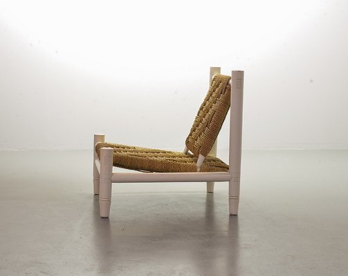 White Oak Low Seat Lounge Chair in Sisal Rope with Footstool in the Style of Charlotte Perriand, 1960s-IXC-994905