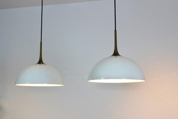 White-Opal Glass & Brass Pendant Lights by Florian Schulz, Set of 2-MO-1158533